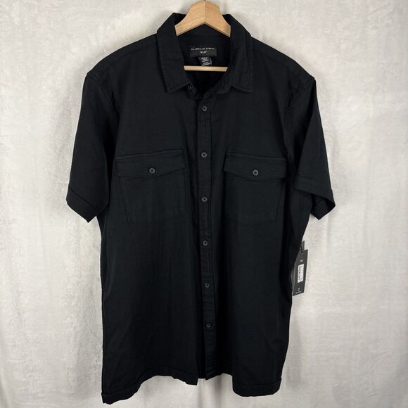 Shaquille O'Neal Shirt Mens XLT Black Short Sleeve Button Up Linen Blend NWT - Picture 1 of 5